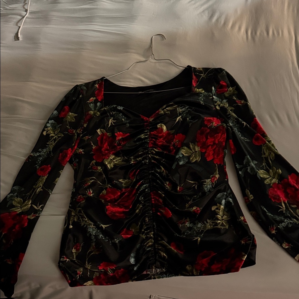 Floral Black and Red Women's Top